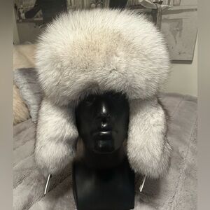 Blue fox fur ushanka trapper hat (adjustable) (Saga Furs)